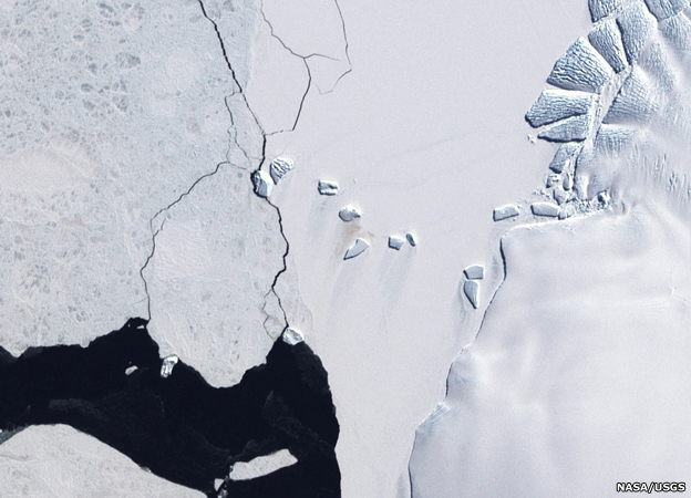 Penguin guano on ice sheet