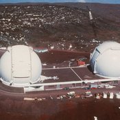 The 10-meter Keck II (right), a twin of the world's largest optical telescope, was used to study the atmosphere of HR 8799c.